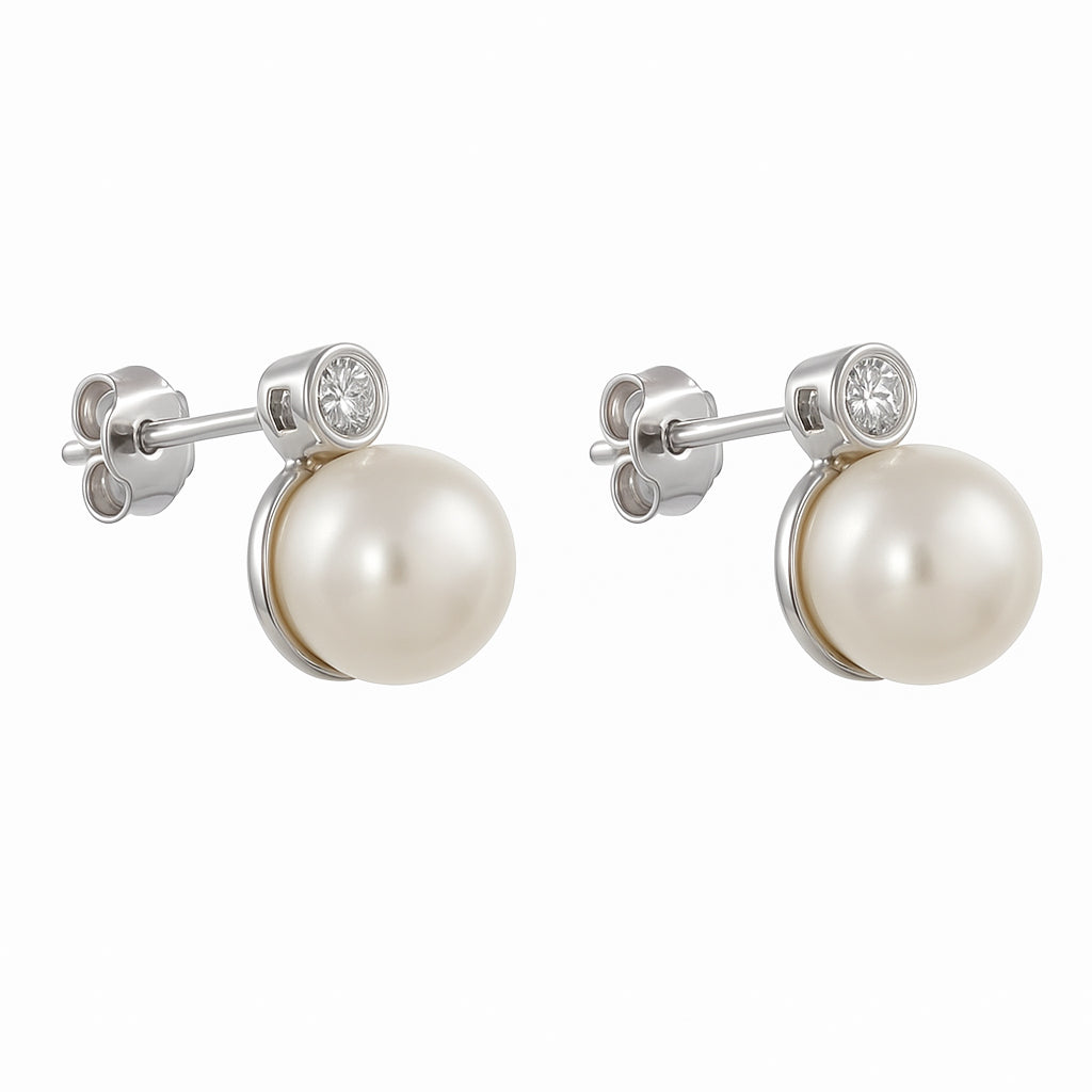 Orecchini - 18 carati Oro bianco - 0.05ct. tw. Diamante (Naturale) - Perla