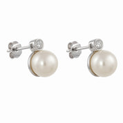 Orecchini - 18 carati Oro bianco - 0.05ct. tw. Diamante (Naturale) - Perla