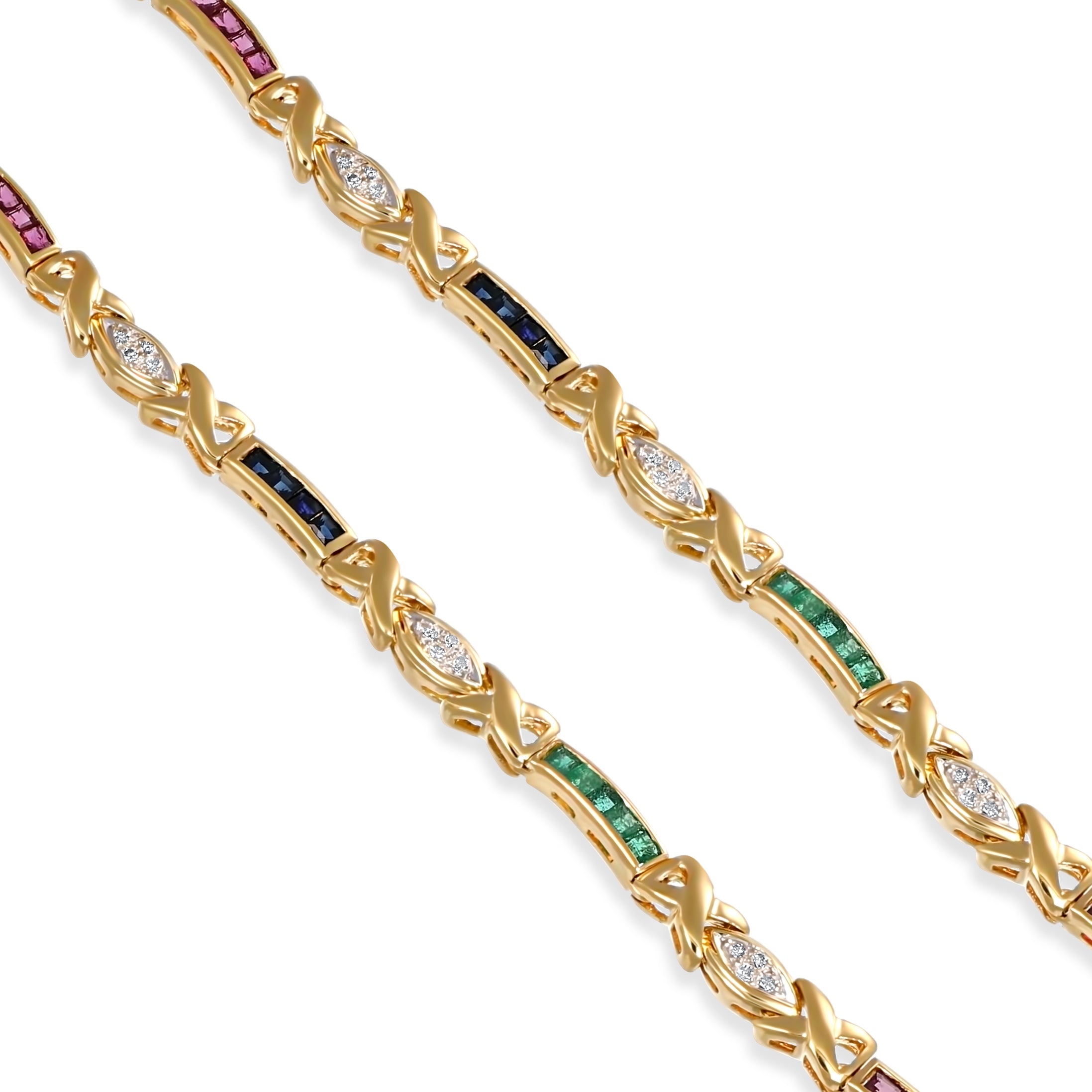 Collana - 18 carati Oro giallo, Smeraldi - Zaffiri - Rubini - Diamanti - 2.24ct. tw. - Made in Italy - Handmade