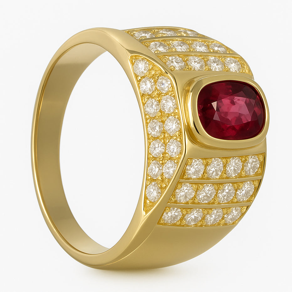 Anello - 18 carati Oro giallo - 1.42ct. tw. Rubino - Diamante