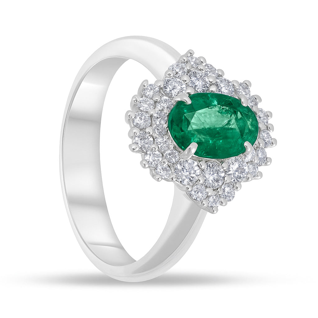 Anello - 18 carati Oro bianco - 1.75ct. tw. Smeraldo - Diamante