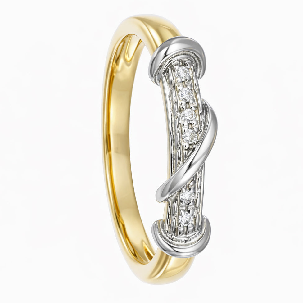 Anello - 18 carati Oro giallo, Oro bianco - 0.05ct. tw. Diamante (Naturale)