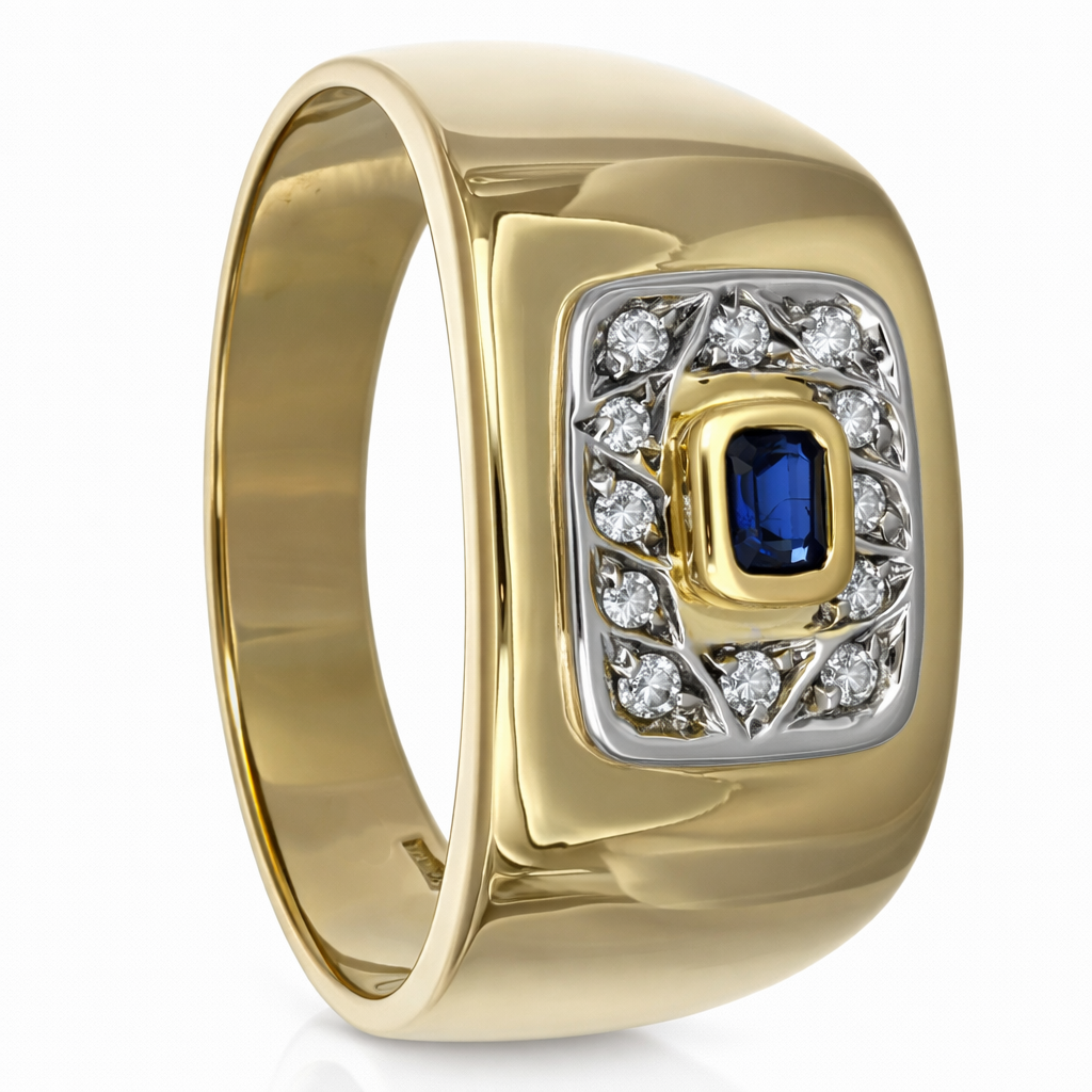 Anello - 18 carati Oro giallo, Oro bianco - 0.18ct. tw. Zaffiro - Diamante