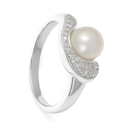 Anello - 18 carati Oro bianco - 0.04ct. tw. Diamante (Naturale) - Perla