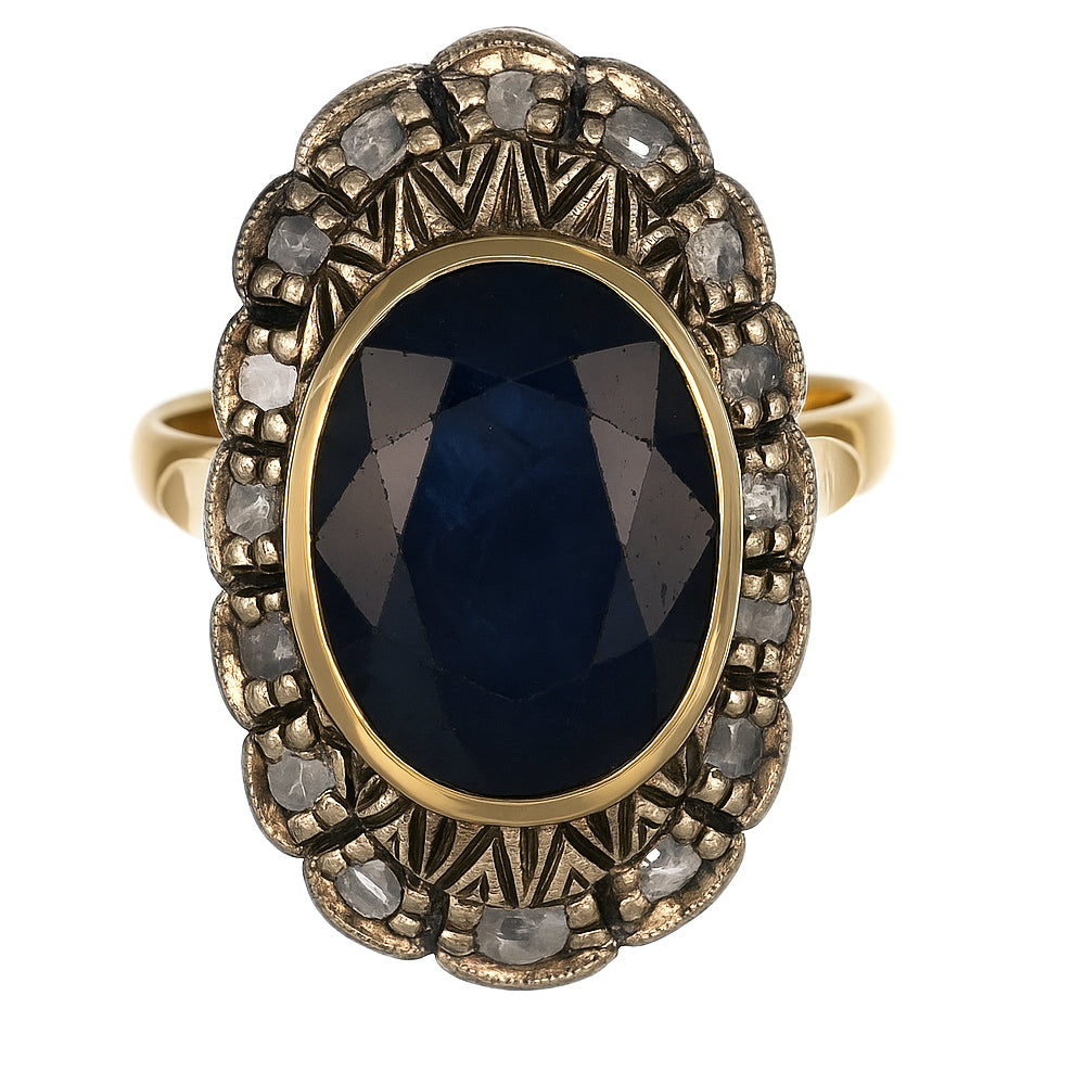 14 carati Oro giallo, Argento 925 - Anello - 10.00 ct Zaffiro - Ct 0.40 Diamanti