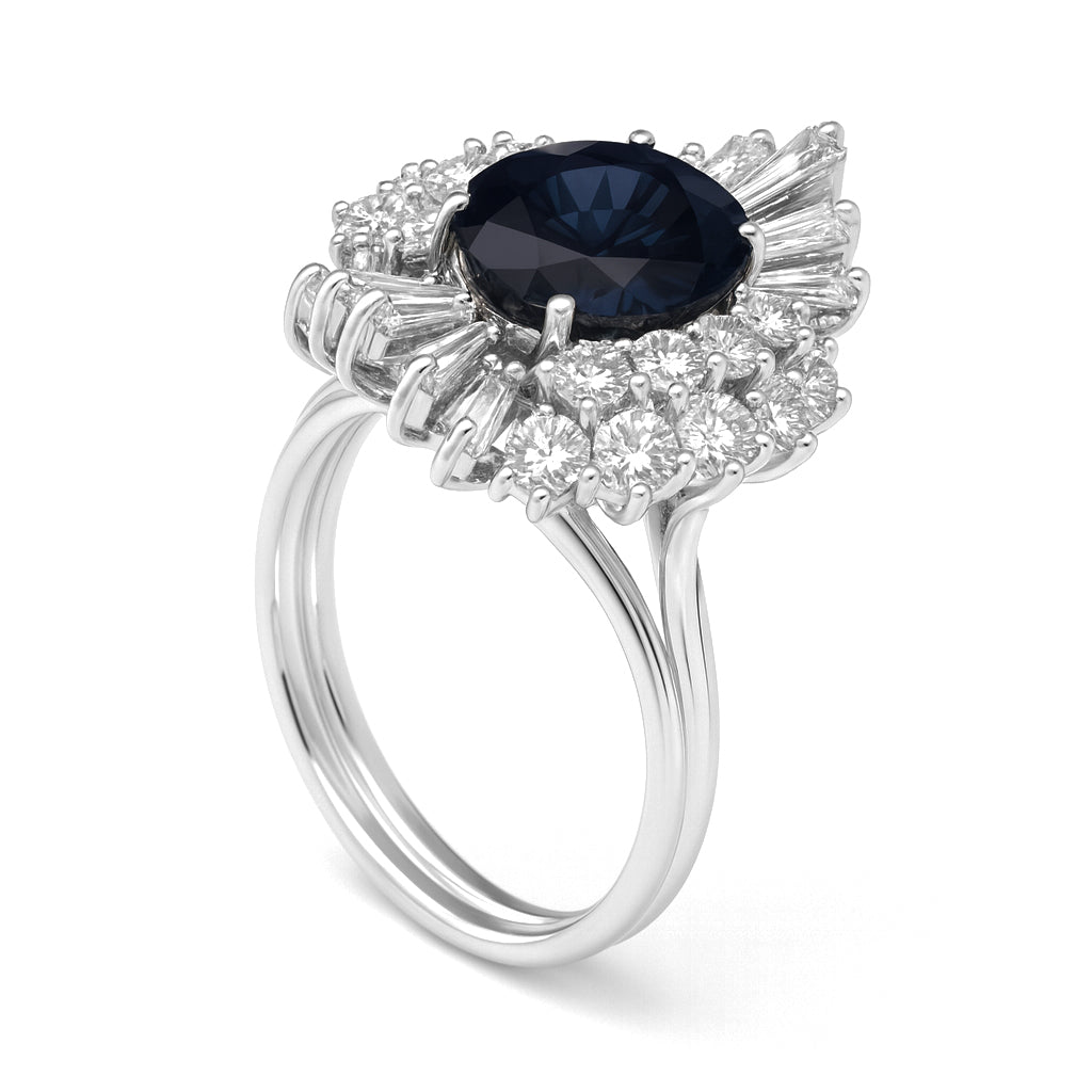 Anello - 18 carati Oro bianco - 5.60ct. tw. Zaffiro - Diamante