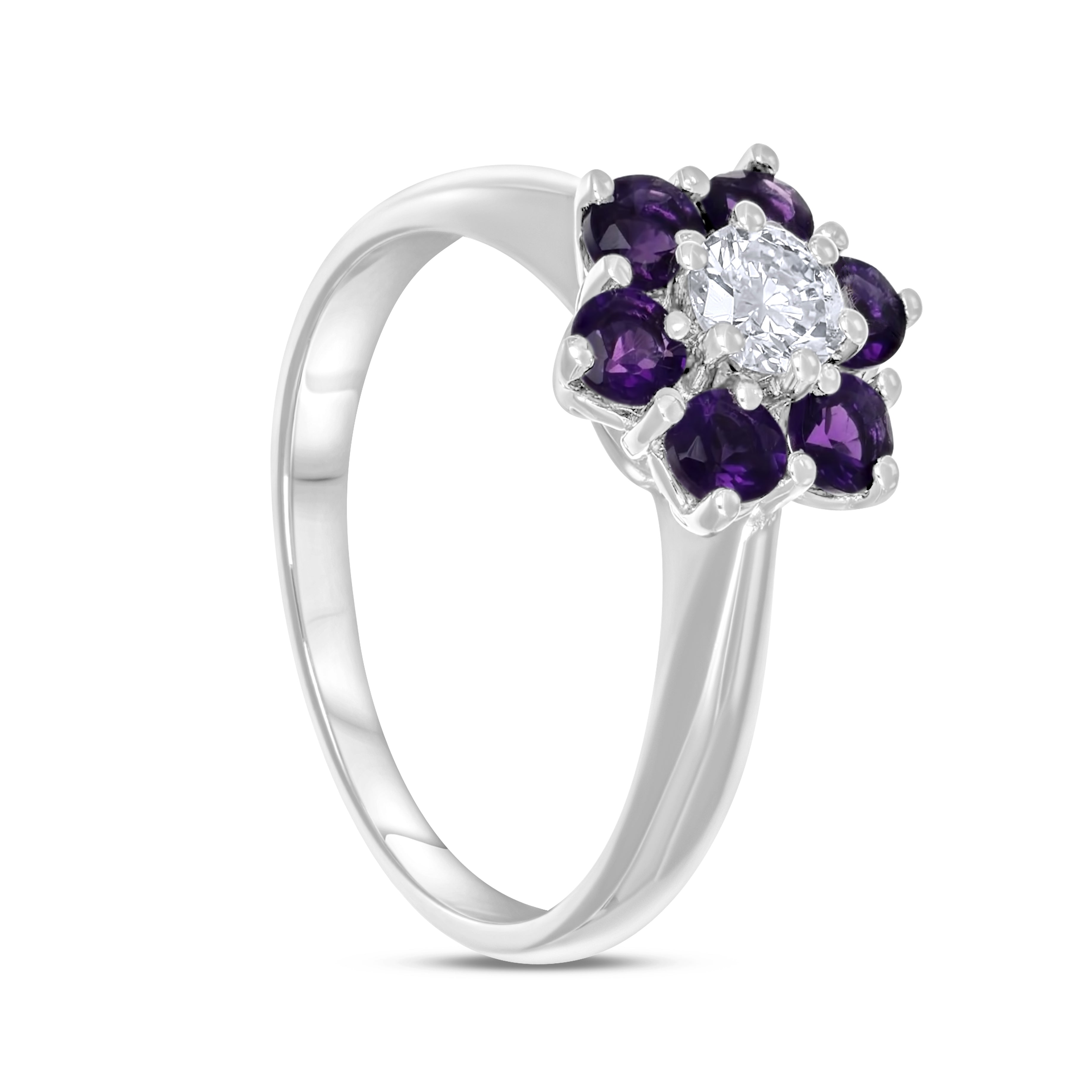 Anello - 18 carati Oro bianco - 0.93ct. tw. Ametista - Diamante