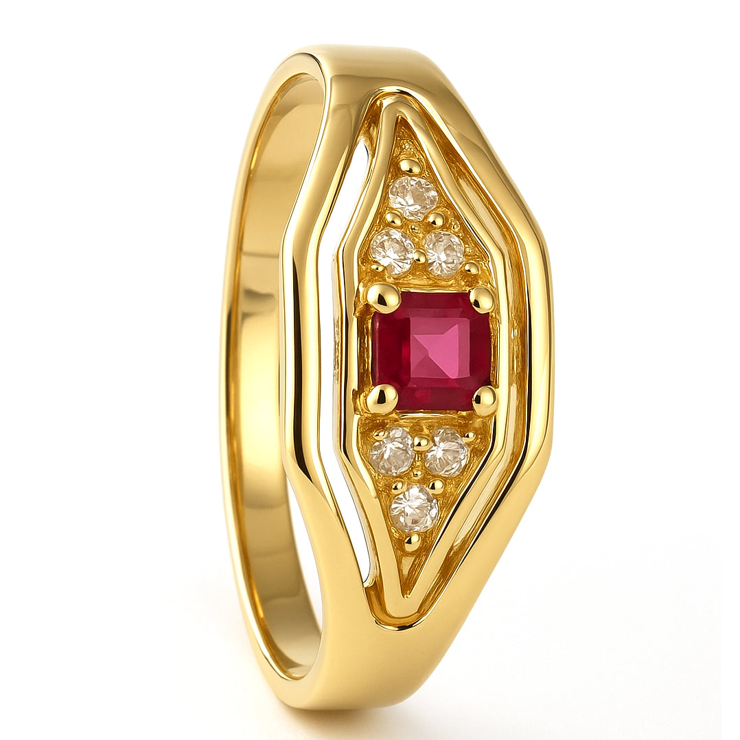 Anello - 18 carati Oro giallo - 0.15ct. tw. Rubino - Diamante