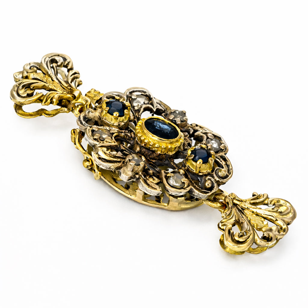 Chiusura per collana - 18 carati Oro giallo, Argento - 0.96ct. tw. Zaffiro - Diamante