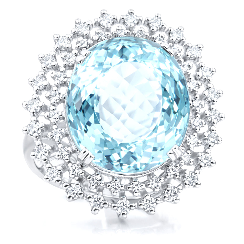 Anello - 18 carati Oro bianco - 16.22ct. tw. Acquamarina - Diamante