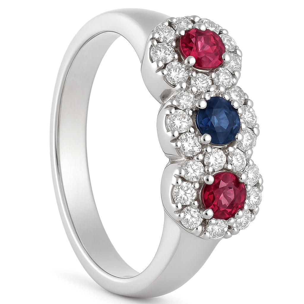 Anello - 18 carati Zaffiri - Rubini - Diamanti, Oro bianco - 0.60ct. tw.