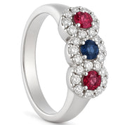 Anello - 18 carati Zaffiri - Rubini - Diamanti, Oro bianco - 0.60ct. tw.