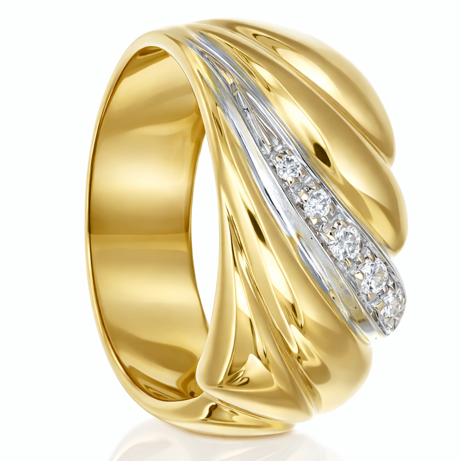 Anello - 18 carati Oro bianco, Oro giallo - 0.10ct. tw. Diamante (Naturale)
