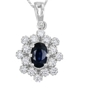 Collana con ciondolo - 18 carati Oro bianco - 0.87ct. tw. Zaffiro - Diamante