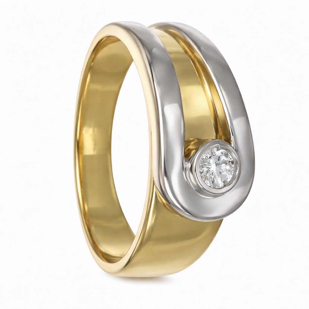 Anello da donna in oro giallo e oro bianco 18 carati con diamante naturale