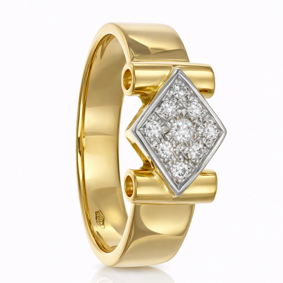 Anello - 18 carati Oro bianco, Oro giallo - 0.095ct. tw. Diamante (Naturale)
