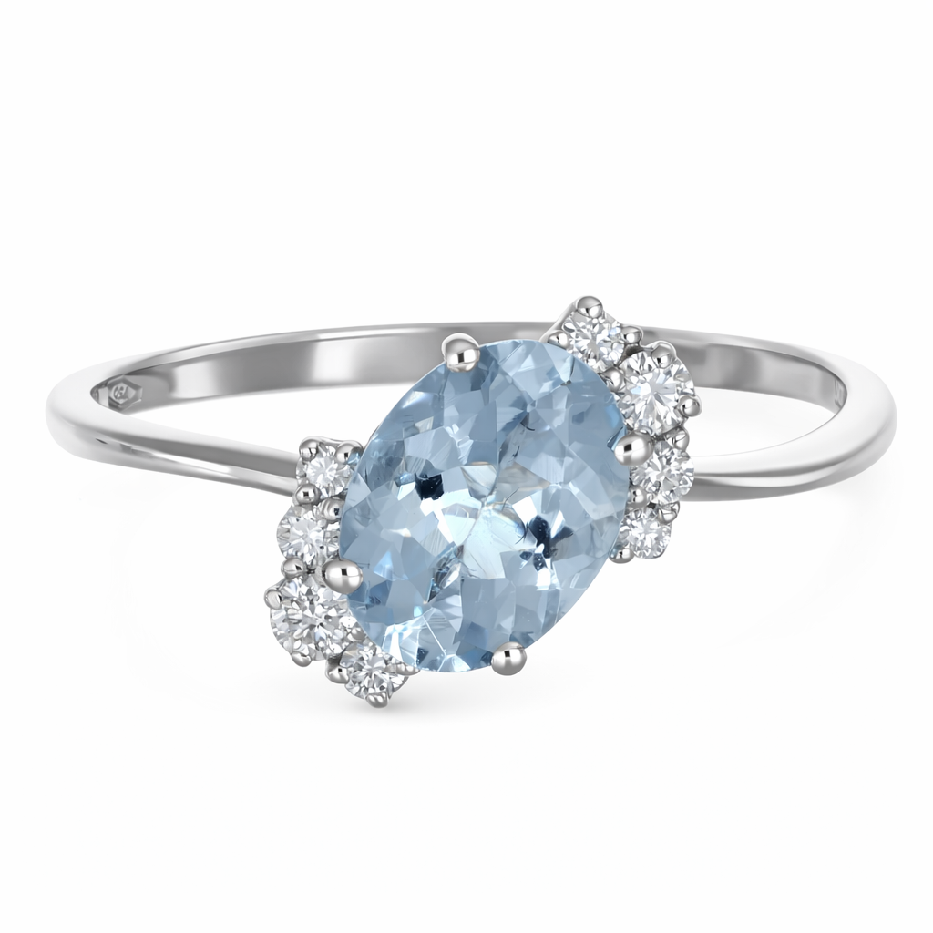 Anello - 18 carati Oro bianco - 0.91ct. tw. Acquamarina - Diamante