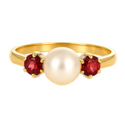 Anello - 18 carati Oro bianco, Oro giallo - 0.30ct. tw. Granato - Perla