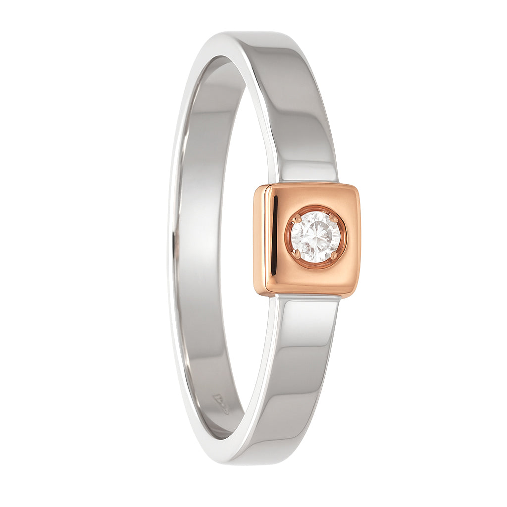 Anello - 18 carati Oro bianco, Oro rosa - 0.04ct. tw. Diamante (Naturale) - Made in Italy - Handmade