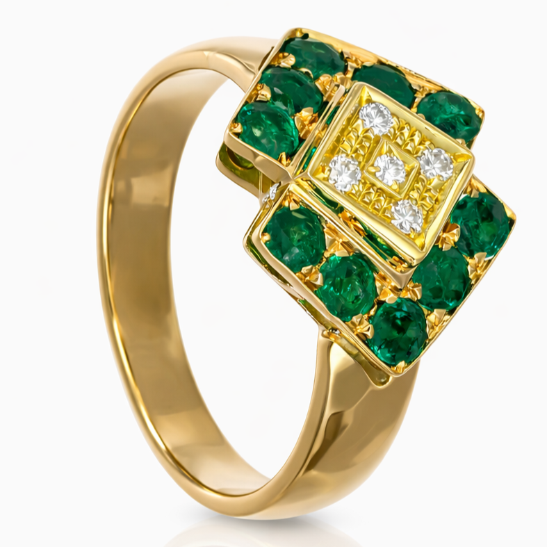 Anello - 18 carati Oro giallo - 0.70ct. tw. Smeraldo - Diamante