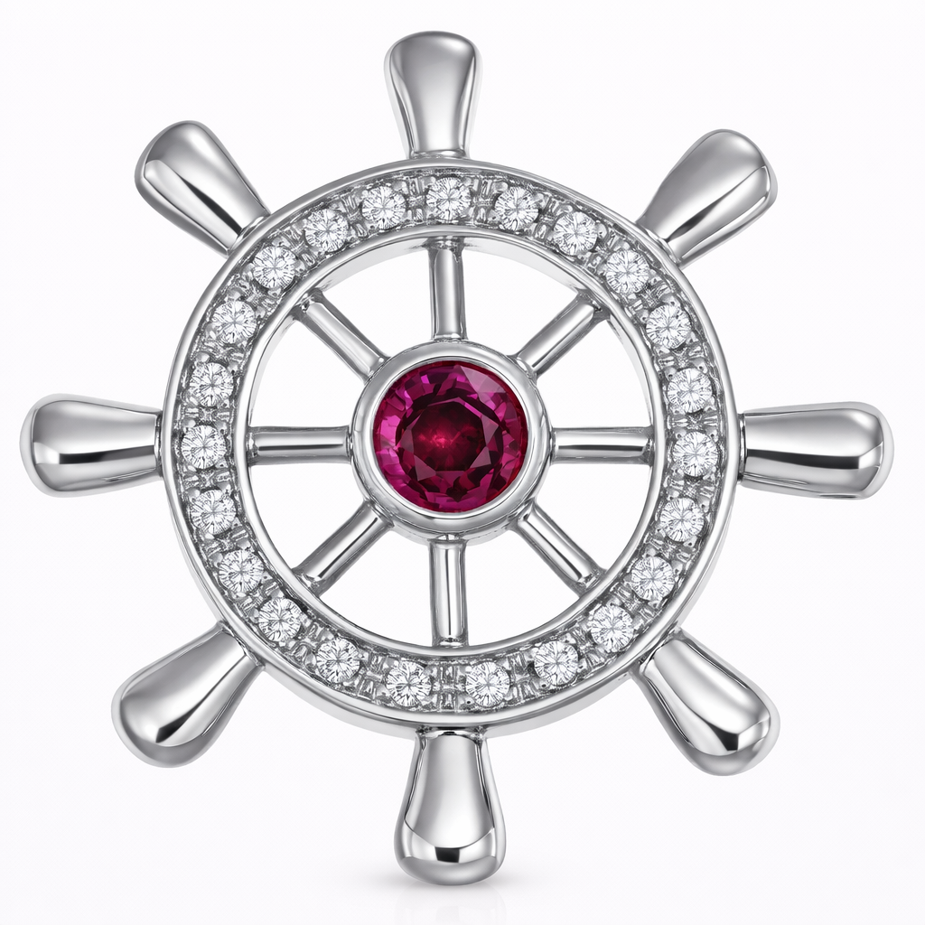 Ciondolo - 18 carati Oro bianco - 0.39ct. tw. Rubino - Diamante