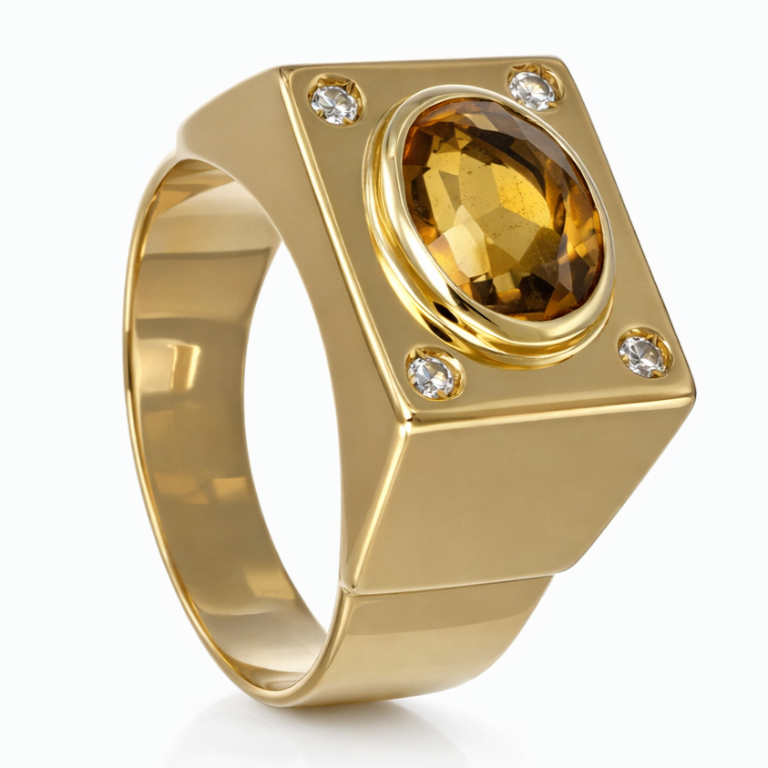 Anello - 18 carati Oro giallo - 1.63ct. tw. Topazio - Diamante