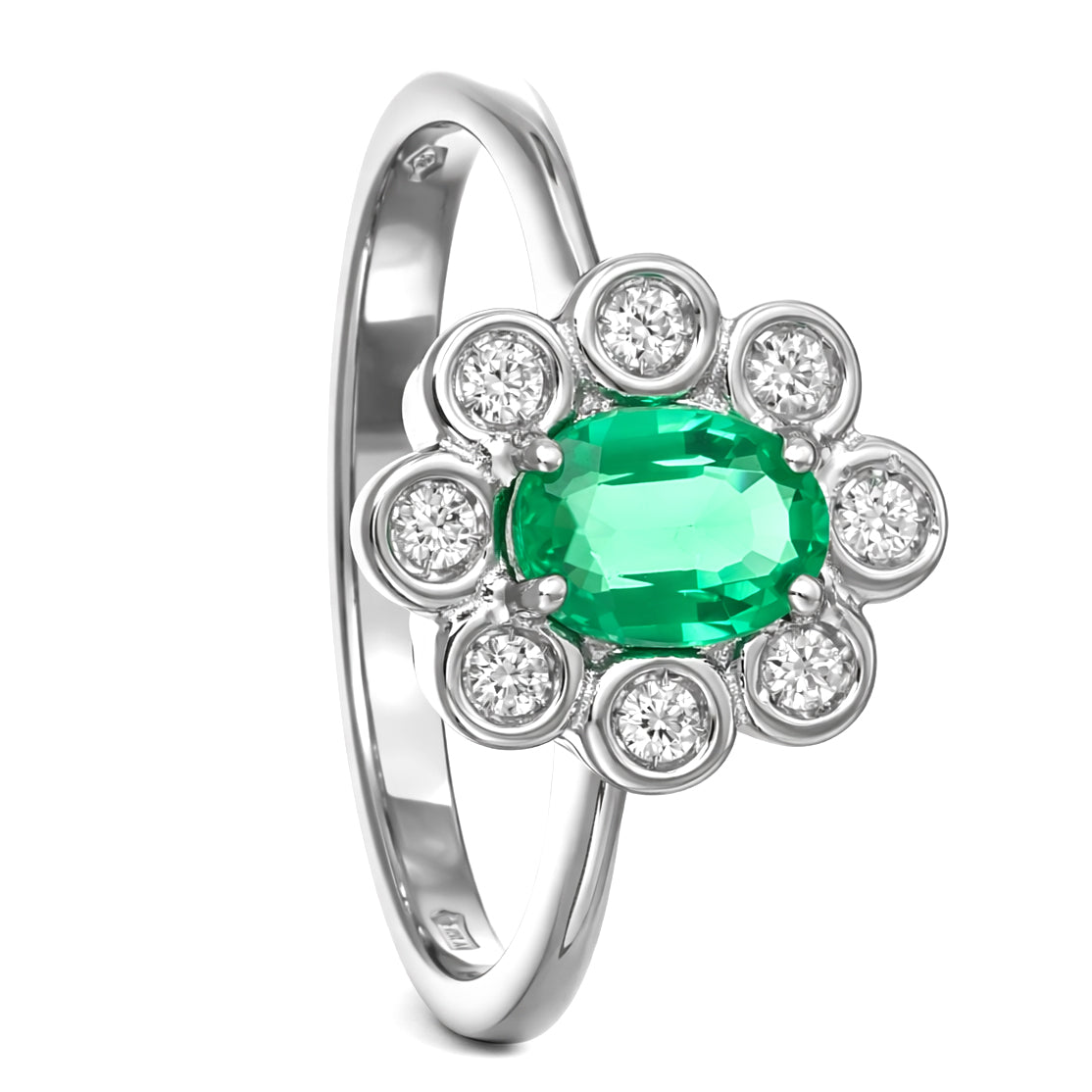 Anello - 18 carati Oro bianco Smeraldo - Diamante