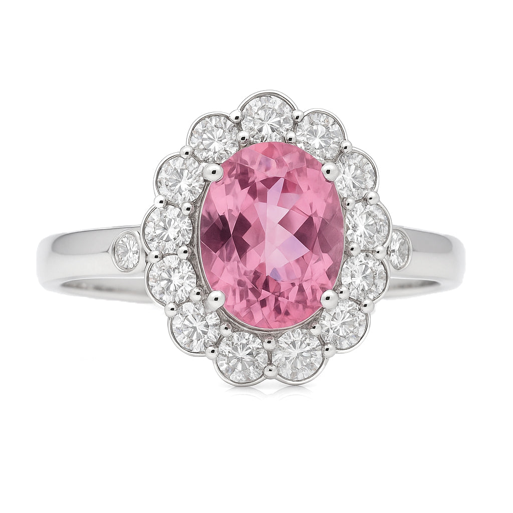 Anello - 18 carati Oro bianco - 1.72ct. tw. Diamante (Naturale) - Tormalina