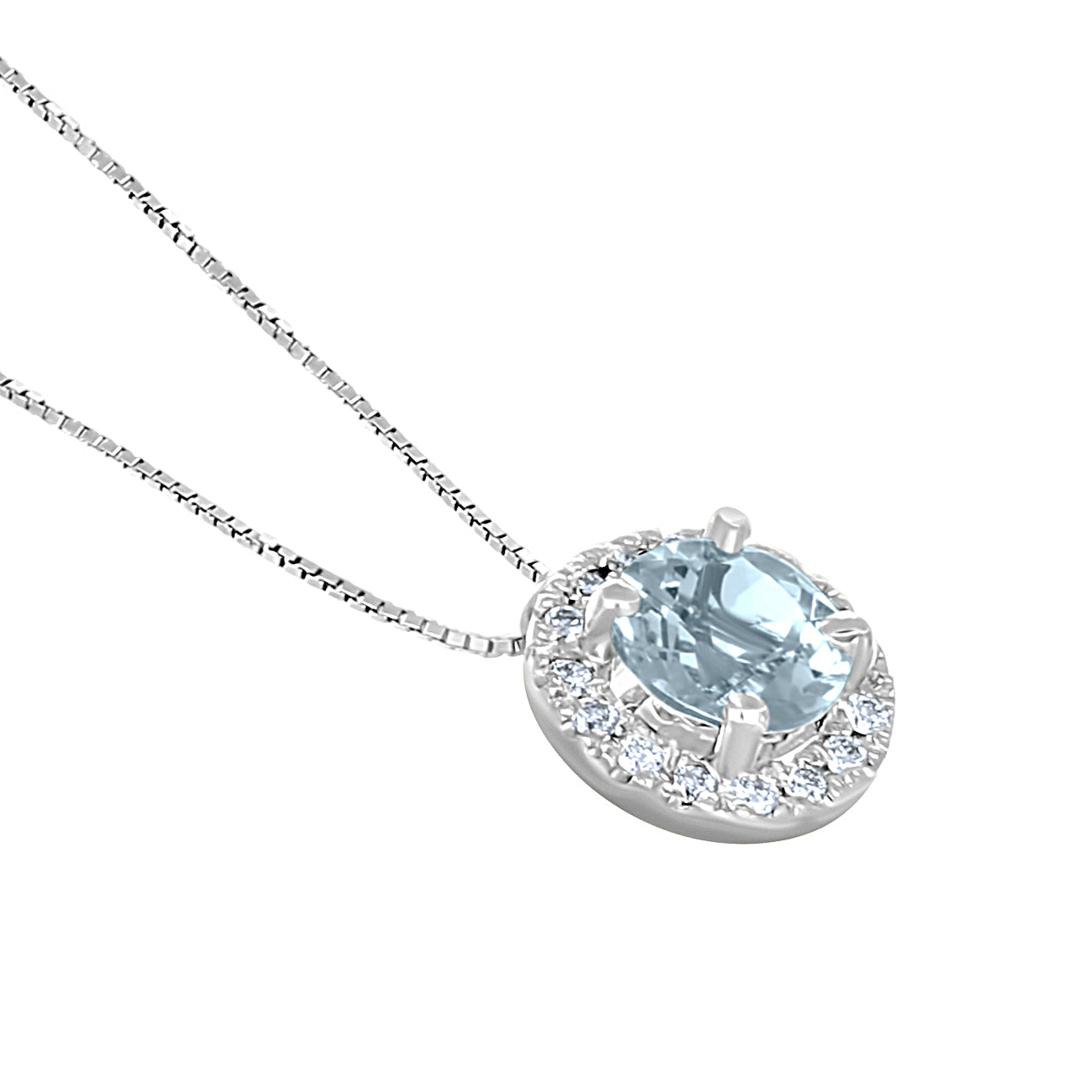 Collana con ciondolo - 18 carati Oro bianco - 1.16ct. tw. Acquamarina - Diamante