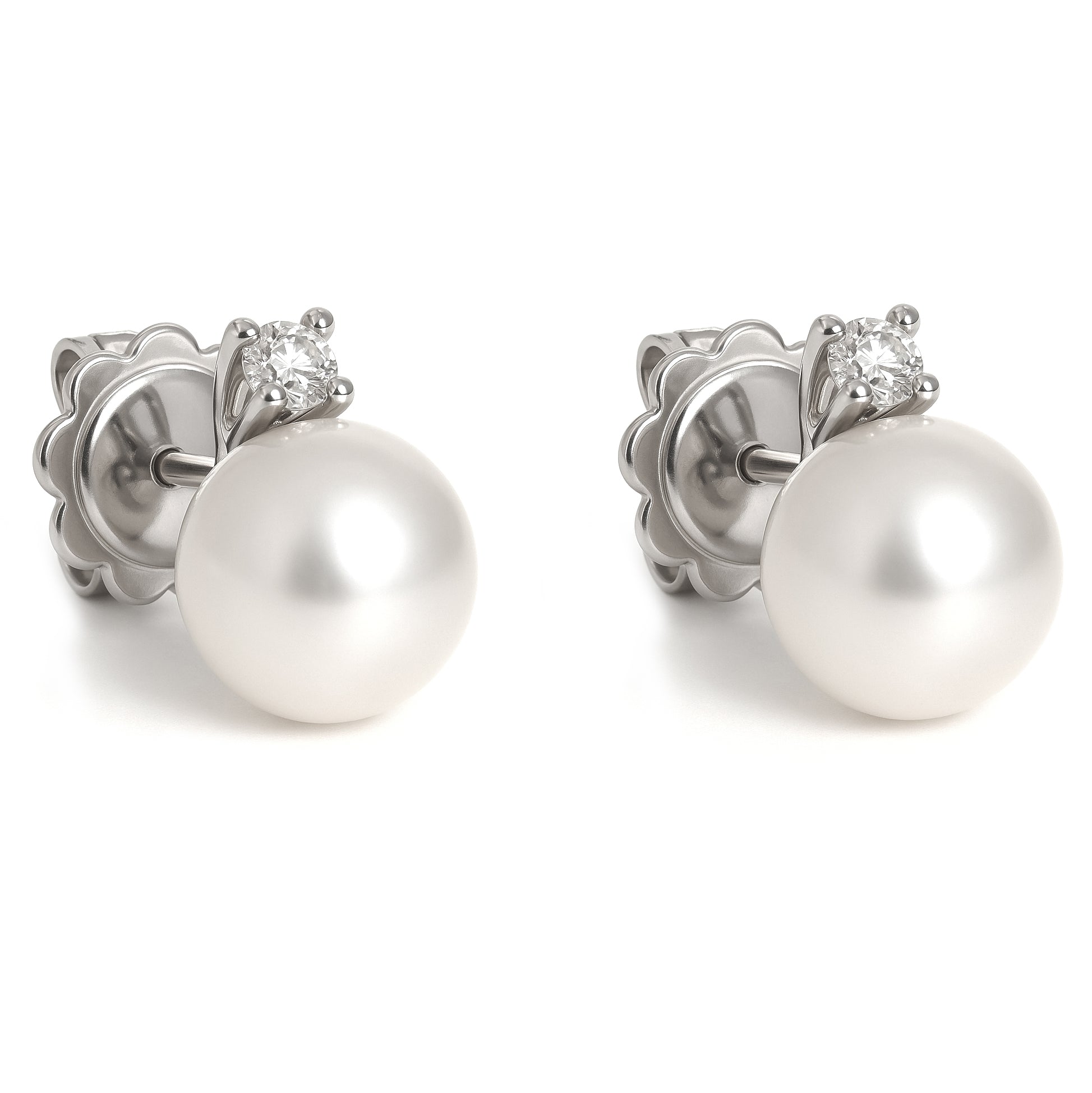 Orecchini - 18 carati Oro bianco - 0.12ct. tw. Diamante (Naturale) - Perla