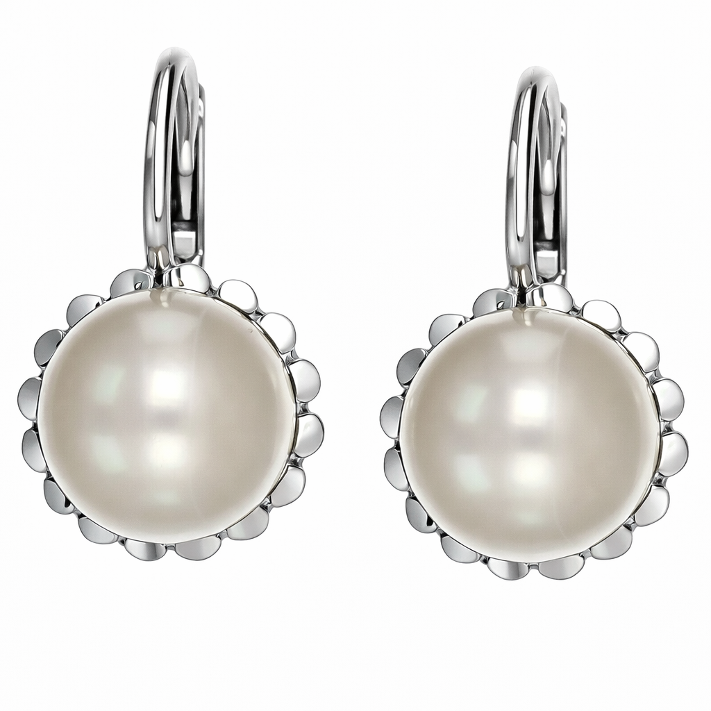 Orecchini - 18 carati Oro bianco - 0.04ct. tw. - Perla