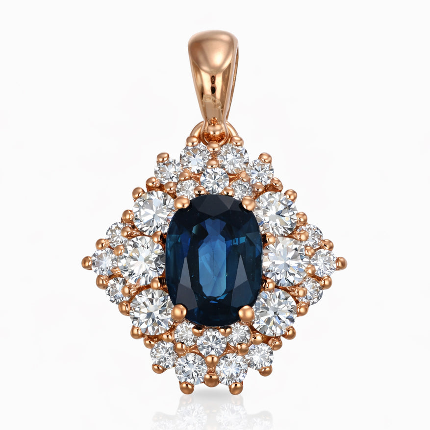 Ciondolo - 18 carati Oro rosa - 1.45ct. tw. Zaffiro - Diamante