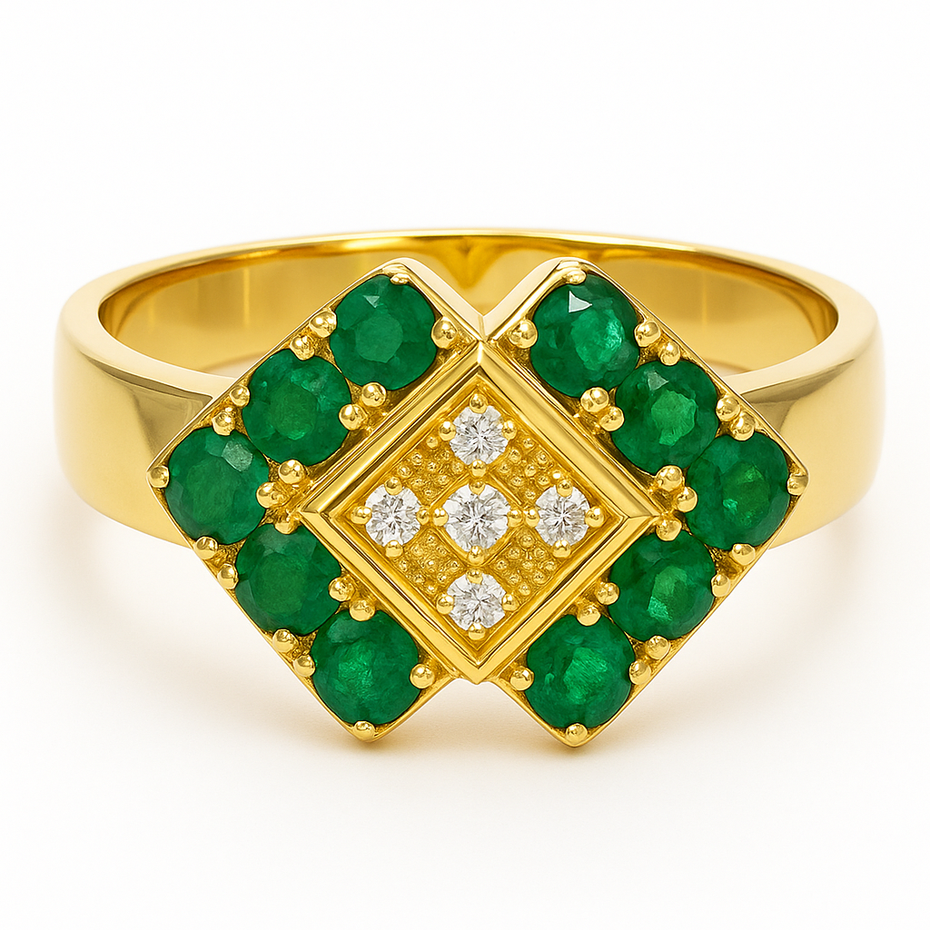 Anello - 18 carati Oro giallo - 0.70ct. tw. Smeraldo - Diamante