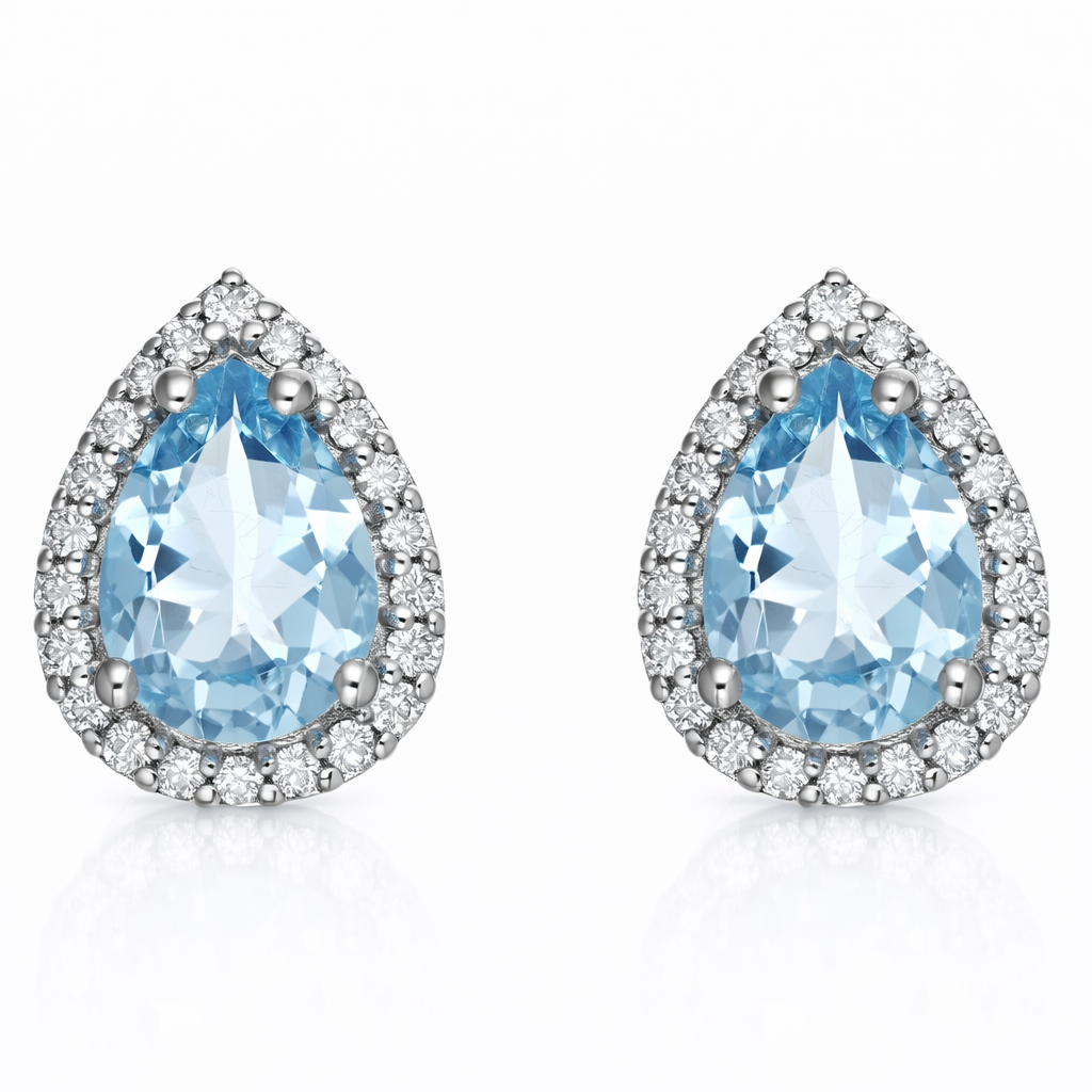 Orecchini - 18 carati Oro bianco - 1.17ct. tw. Acquamarina - Diamante