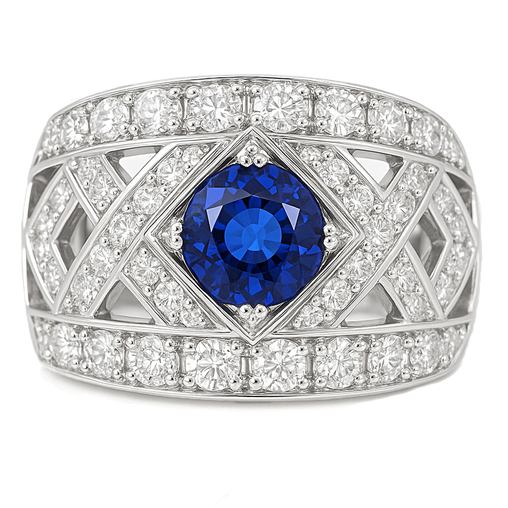 Anello - 18 carati Oro bianco - 2.61ct. tw. Zaffiro - Diamante