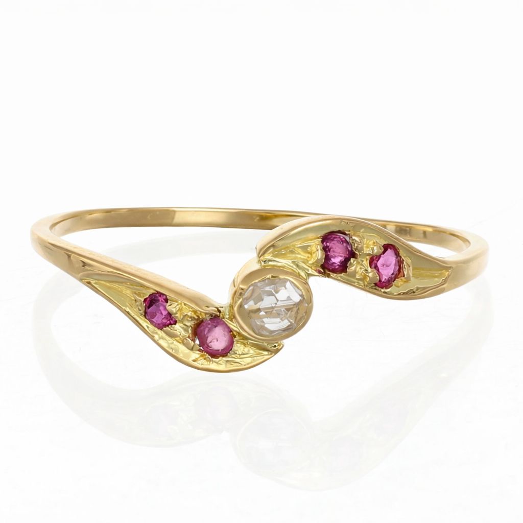 Anello - 18 carati Oro giallo - 0.16ct. tw. Rubino - Diamante