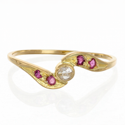 Anello - 18 carati Oro giallo - 0.16ct. tw. Rubino - Diamante