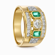 Anello - 18 carati Oro giallo - 1.44ct. tw. Smeraldo - Diamante