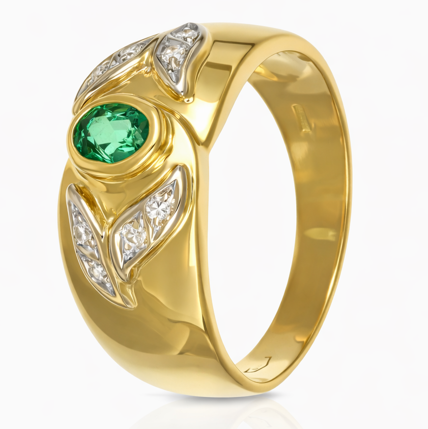 Anello - 18 carati Oro bianco, Oro giallo - 0.42ct. tw. Smeraldo - Diamante