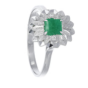 Anello - 18 carati Oro bianco - 0.40ct. tw. Smeraldo - Diamante