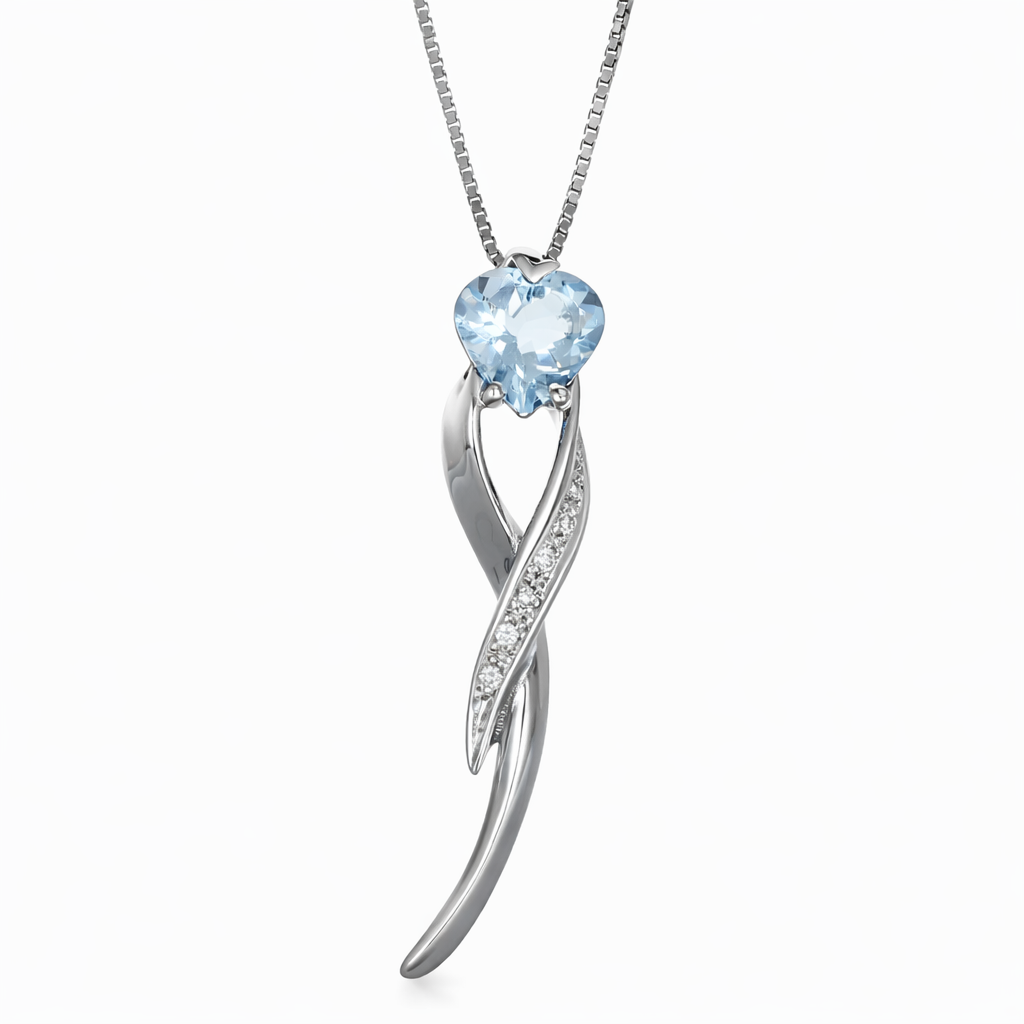 Collana con ciondolo - 18 carati Oro bianco - 1.32ct. tw. Acquamarina - Diamante