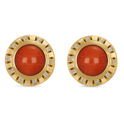 Orecchini - 18 carati Oro giallo - 0.90ct. tw. Diamante (Naturale) - Corallo