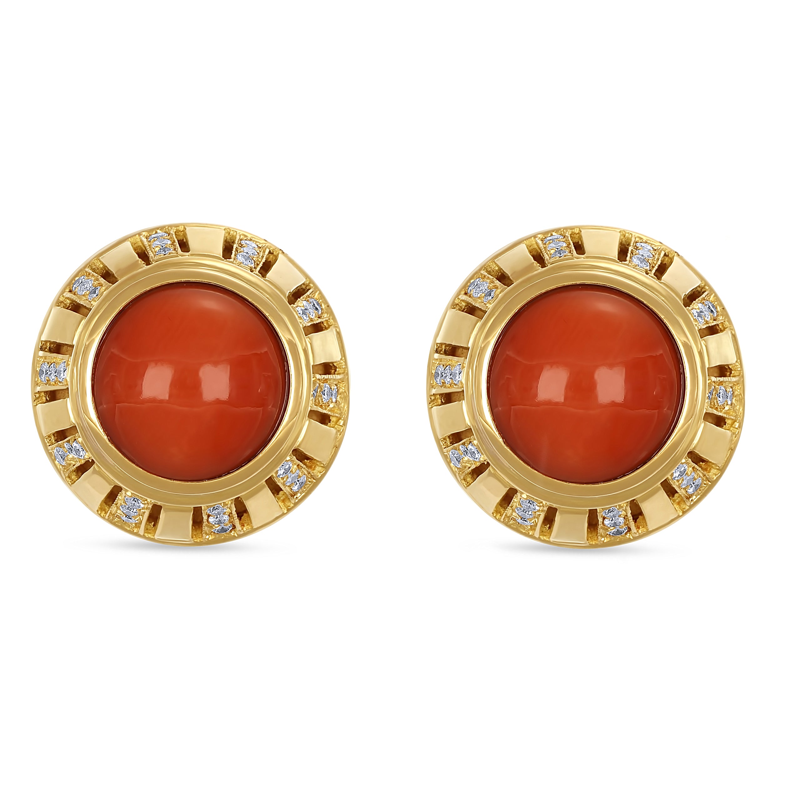 Orecchini - 18 carati Oro giallo - 0.90ct. tw. Diamante (Naturale) - Corallo