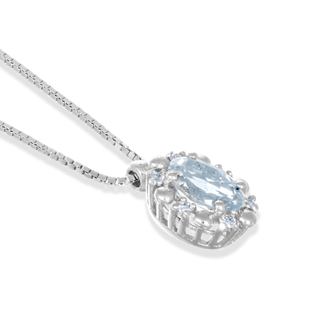 Collana con ciondolo - 18 carati Oro bianco - 0,44 ct. due. Acquamarina-Diamante