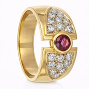 Anello - 18 carati Oro giallo - 0.98ct. tw. Rubino - Diamante