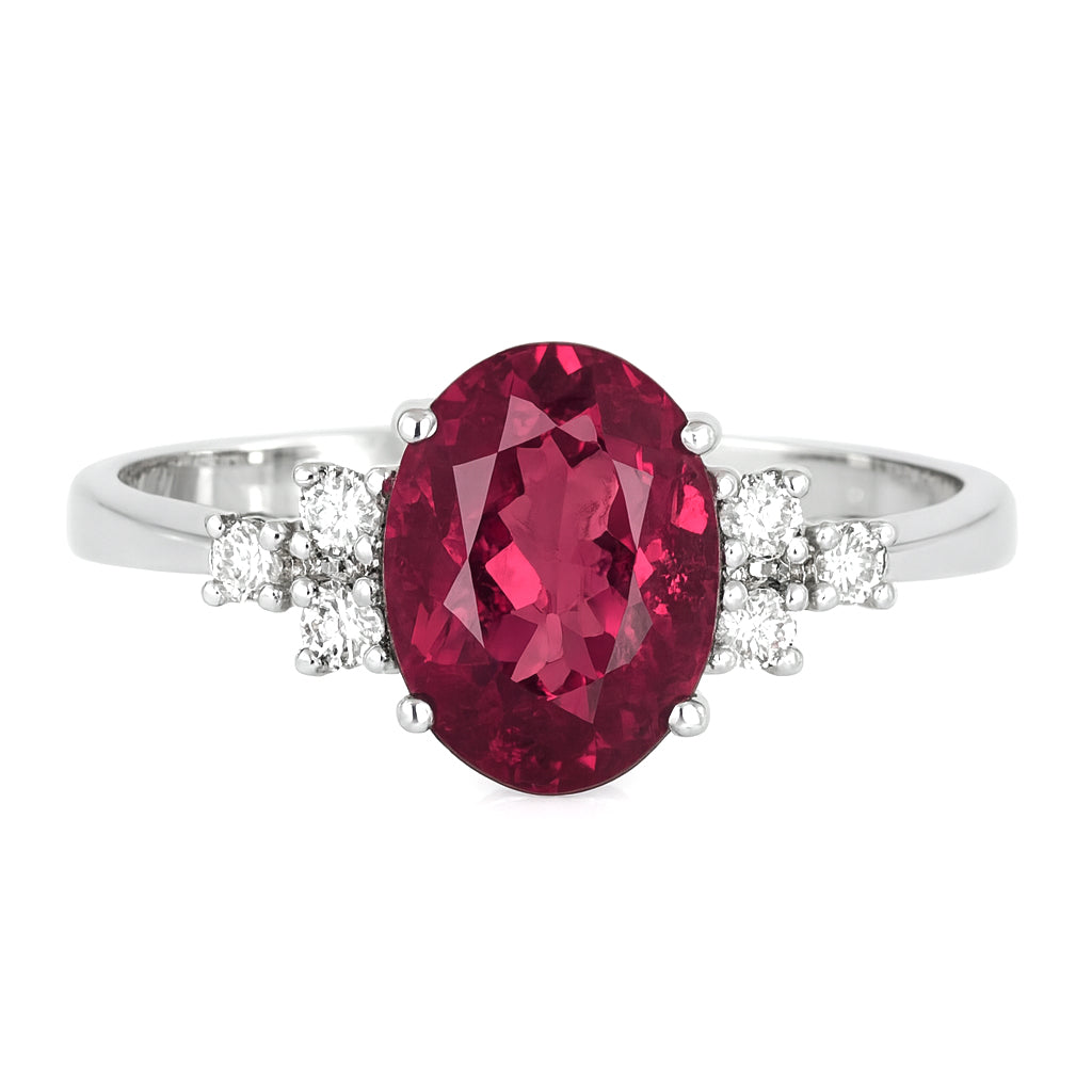 Anello - 18 carati Oro bianco - 2.12ct. tw. Tormalina - Diamante