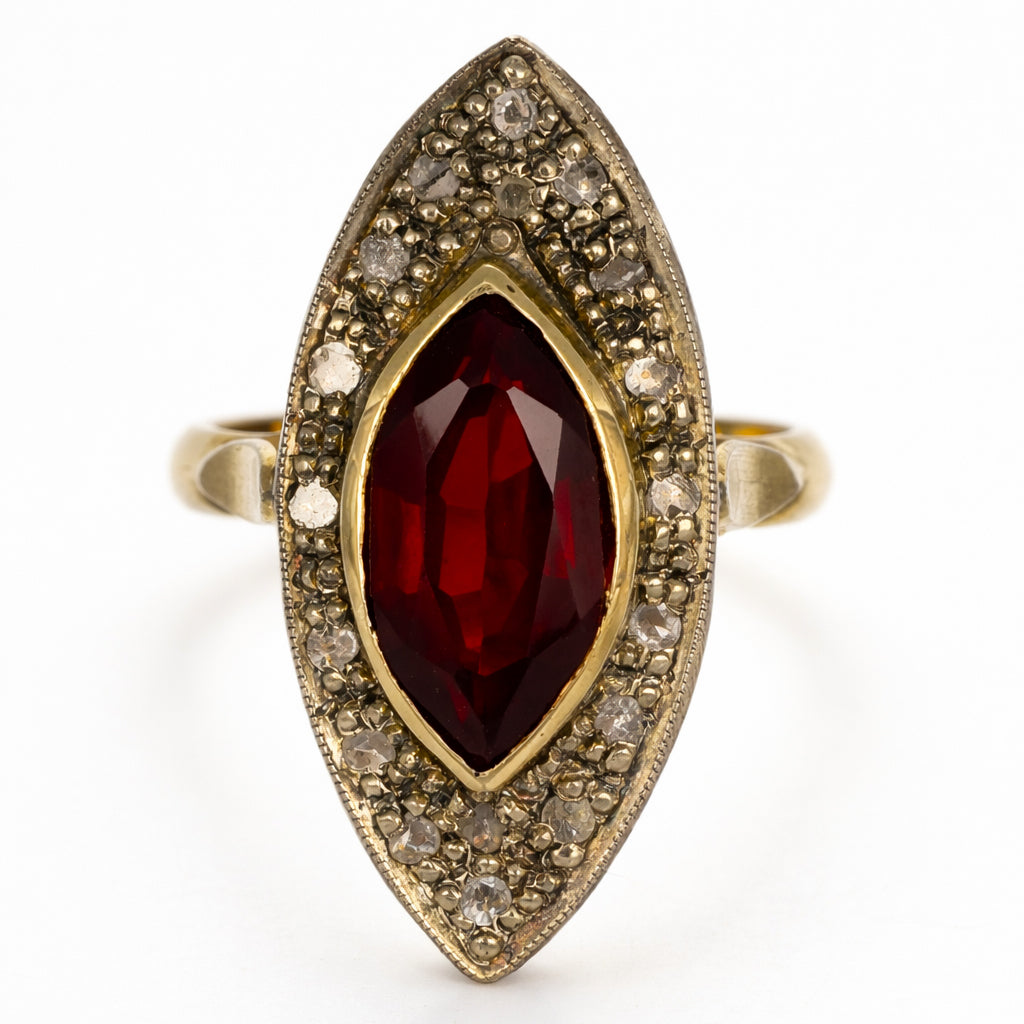 14 carati Oro giallo, Argento 925 - Anello - Rubino- Diamanti