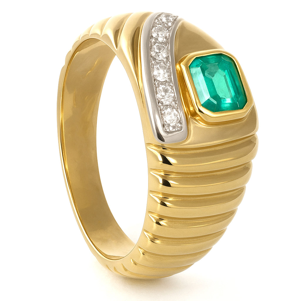 Anello - 18 carati Oro bianco, Oro giallo - 0.28ct. tw. Smeraldo - Diamante