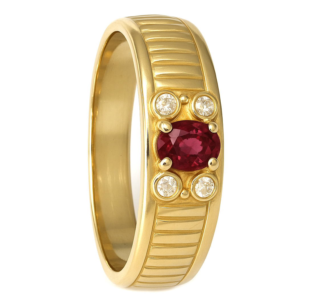 Anello - 18 carati Oro giallo - 0.36ct. tw. Rubino - Diamante