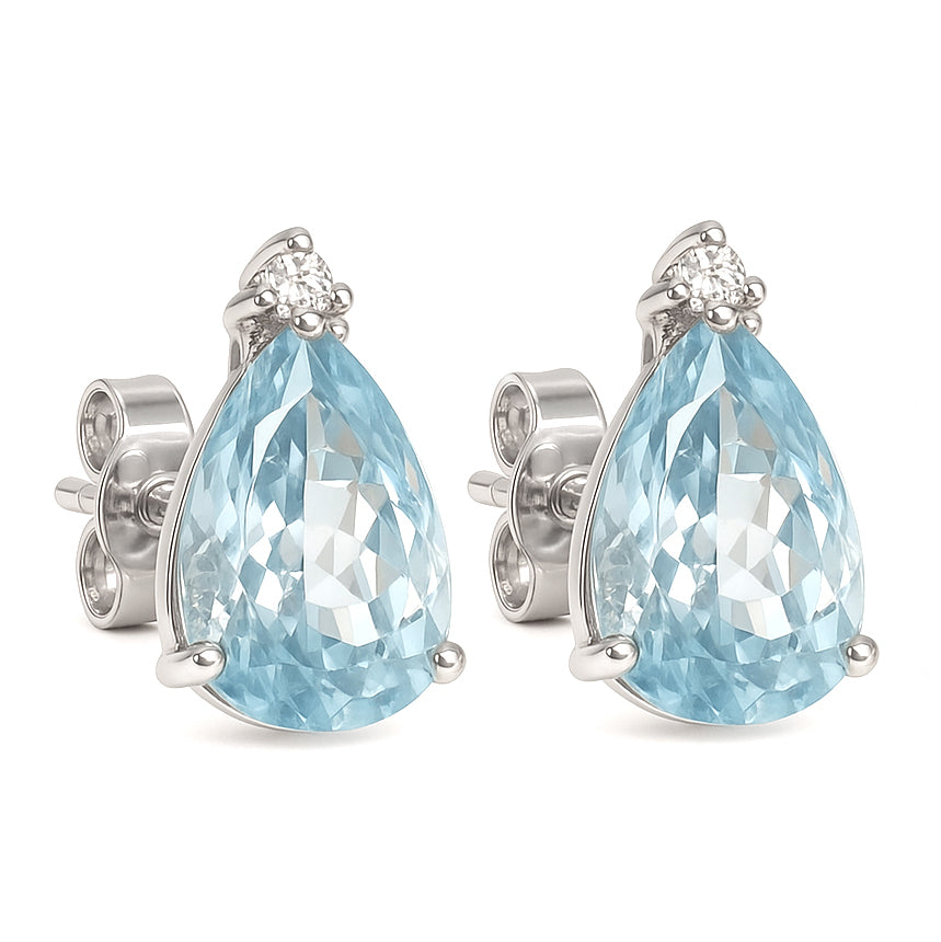 Orecchini - 18 carati Oro bianco - 4.24ct. tw. Acquamarina - Diamante
